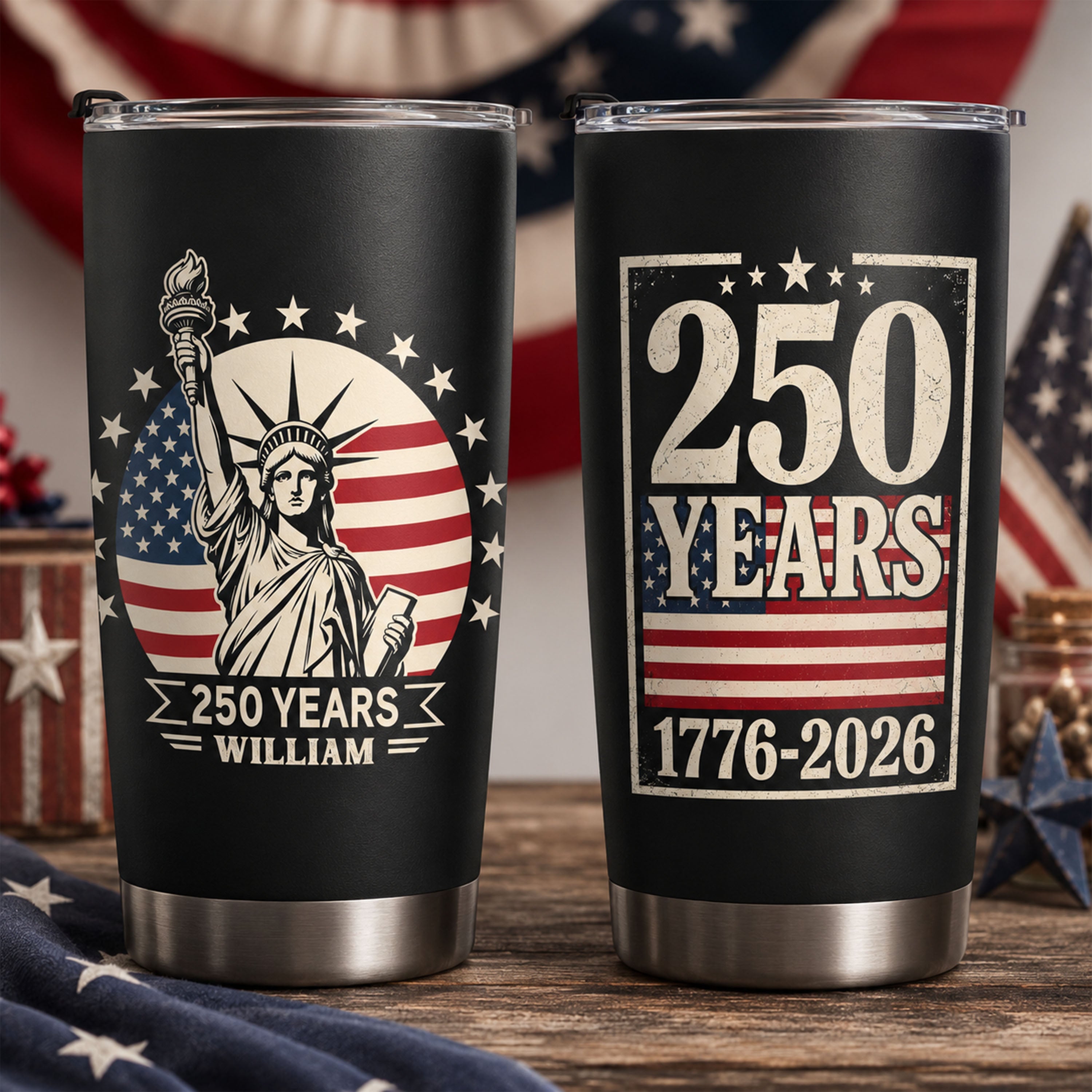 Personalized Statue of Liberty Tumbler Custom Name 250th Anniversary Gift HN590 - Fat Tumbler GradoCreations