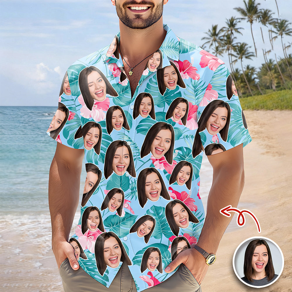 Personalized Tropical Aloha Shirt Custom Face Photo Gift for Dad HN590 - AOP Hawai Shirt GradoCreations