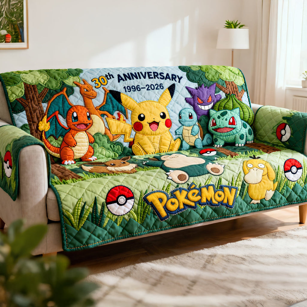 Personalized Quilted Sofa Cover Pokémon 30th Anniversary Gift for Movie Fans Quited Sofa Cover GradoCreations