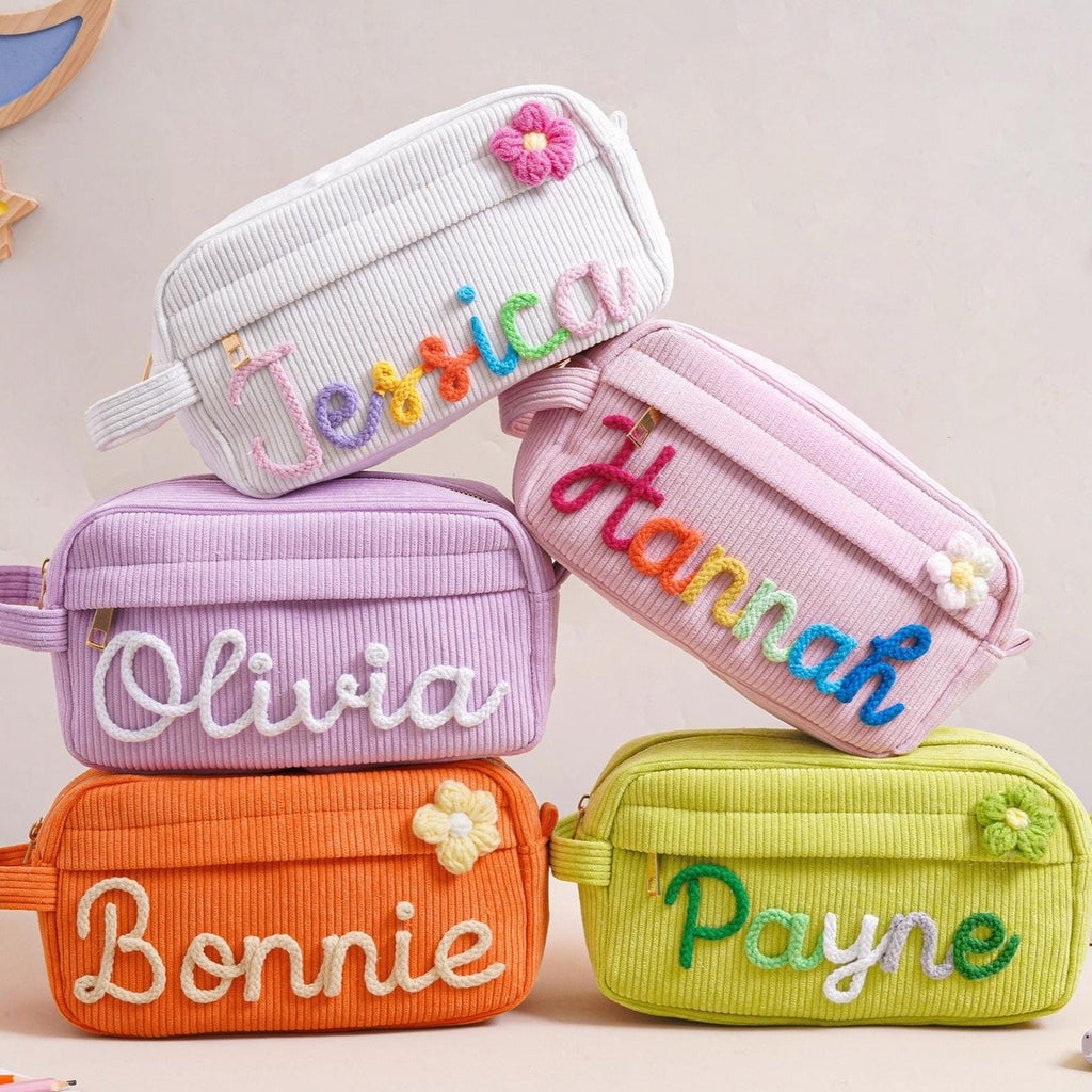 Personalized Corduroy Pencil Case Custom Name Gift for Kids HN590 - Corduroy Pencil Case FIX GradoCreations