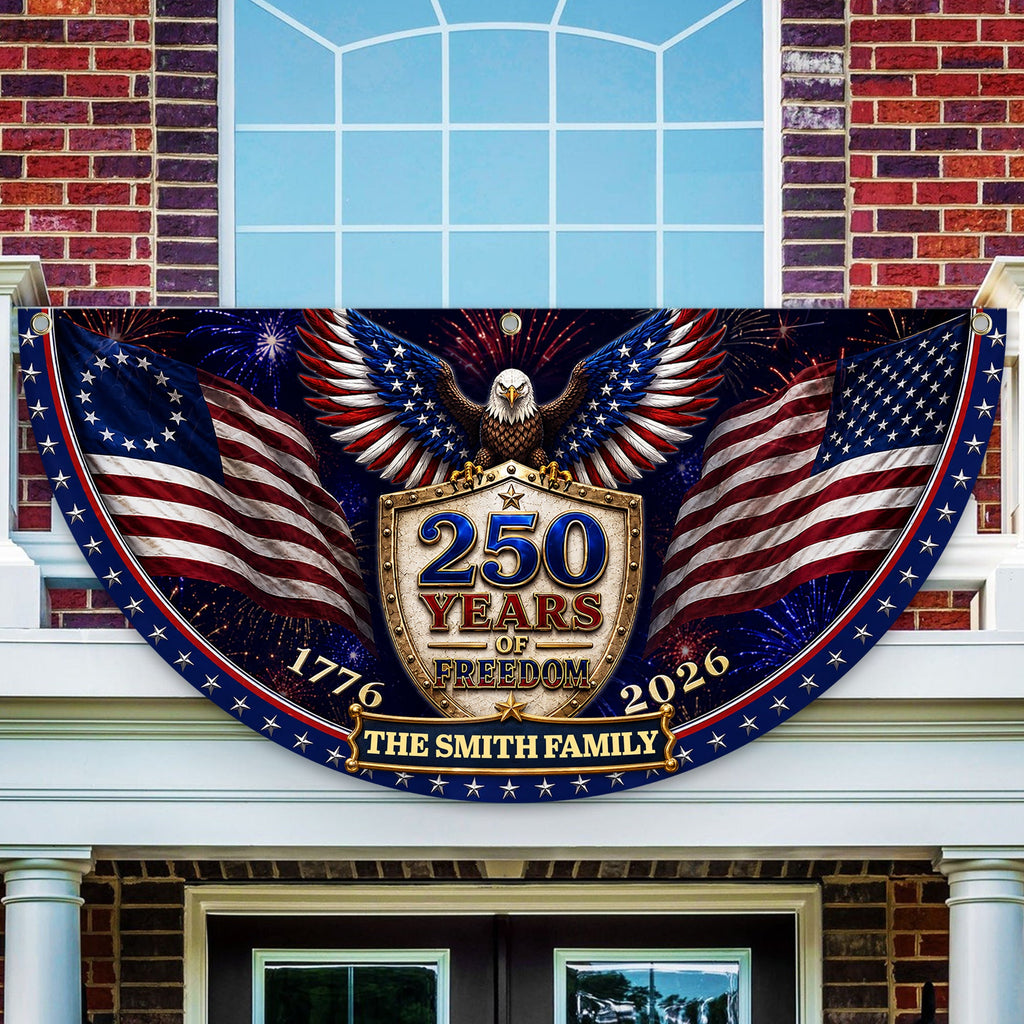 Personalized Family Name Patriotic Flag Custom 250th Birthday Gift HN590 - Non-Pleated Fan Flag GradoCreations