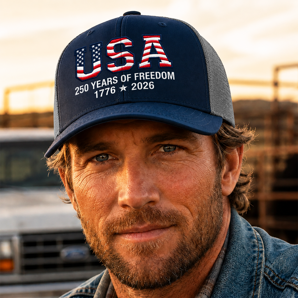 Personalized Embroidered Trucker Hat 250 Years USA Gift for Dad HN590 - Embroidered Trucker Hat GradoCreations