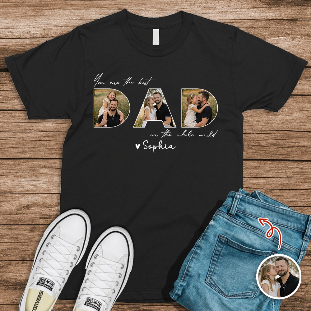 Custom Photo Dark Shirt Gift for Dad | Personalized Father's Day Tee HN590 - Tshirt GradoCreations