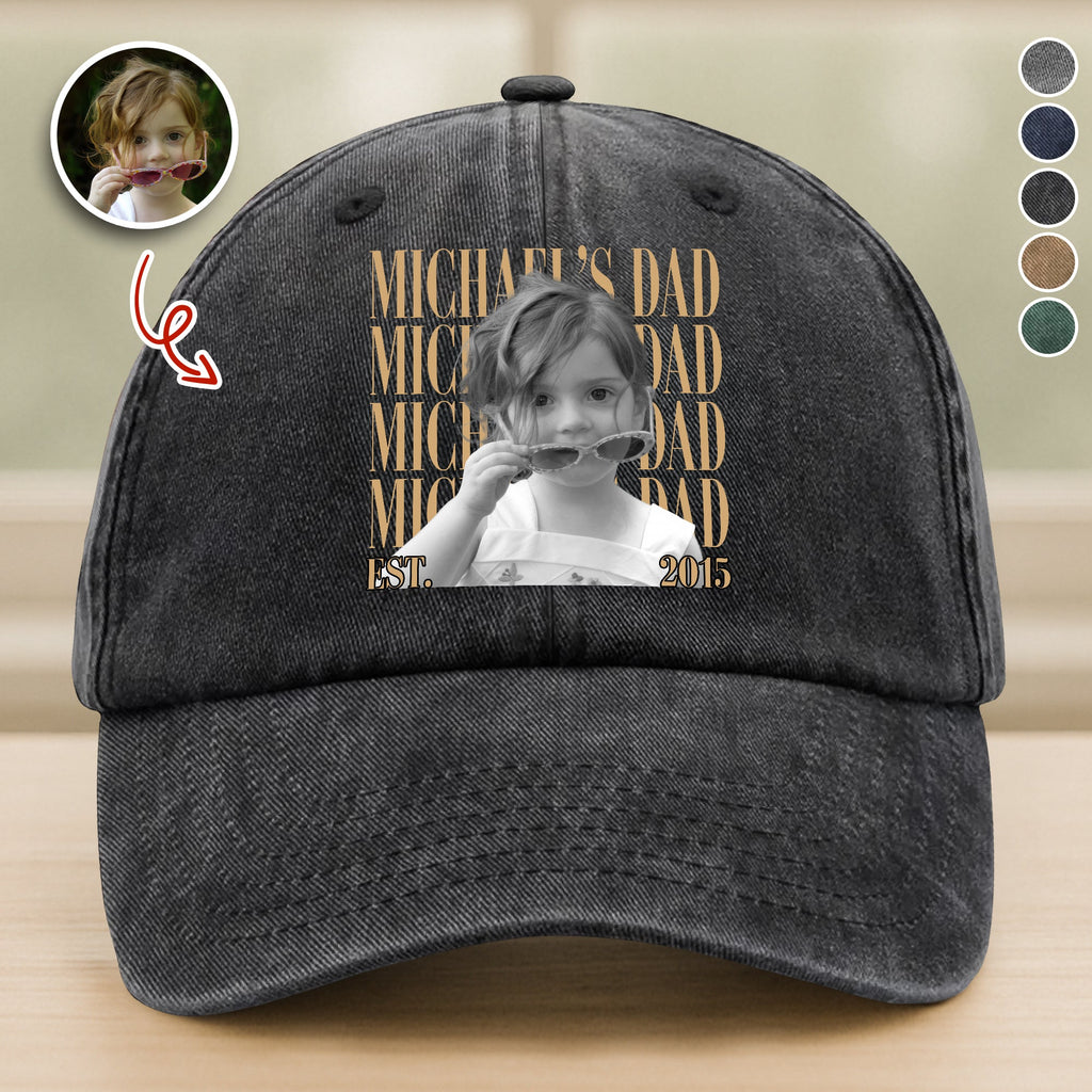 Personalized Washed Denim Baseball Cap Custom Photo Gift for Dad HN590 - Washed Denim Baseball Cap GradoCreations