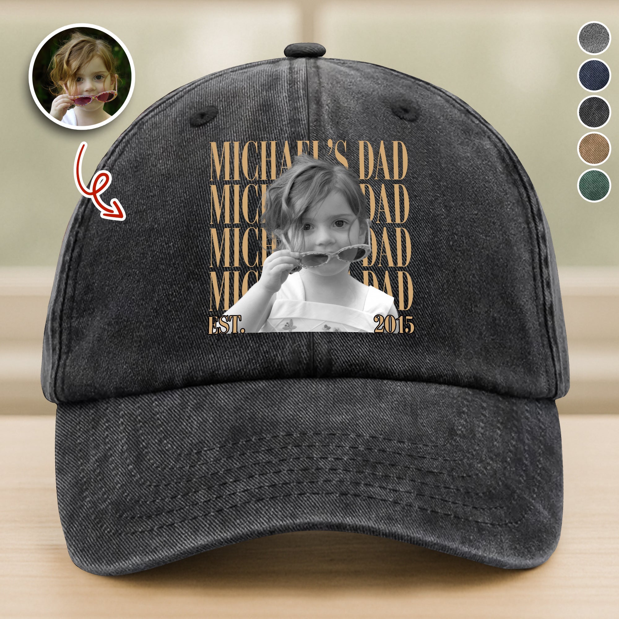 Personalized Washed Denim Baseball Cap Custom Photo Gift for Dad HN590 - Washed Denim Baseball Cap GradoCreations