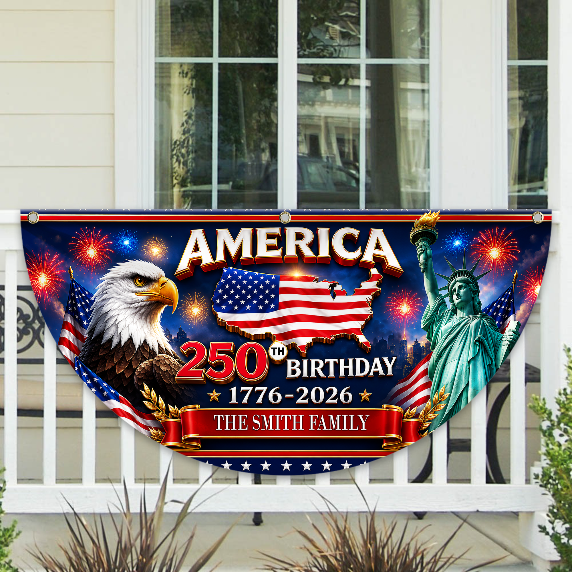 Personalized Independence Day Flag USA 250 Years Family Gift HN590 - Non-Pleated Fan Flag GradoCreations