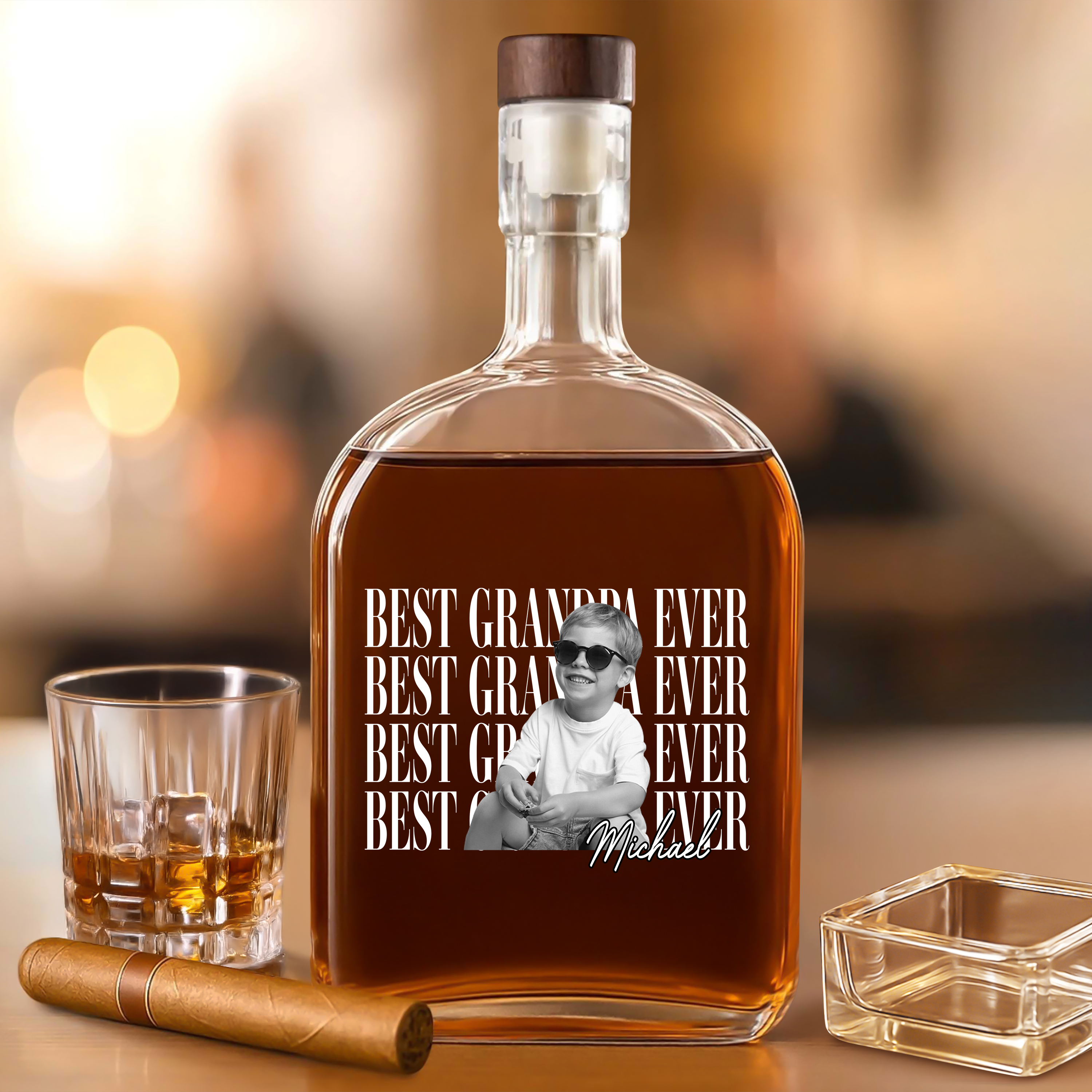 Personalized Vintage Photo Whiskey Bottle Custom Gift for Dad HN590 - Whiskey Bottle GradoCreations