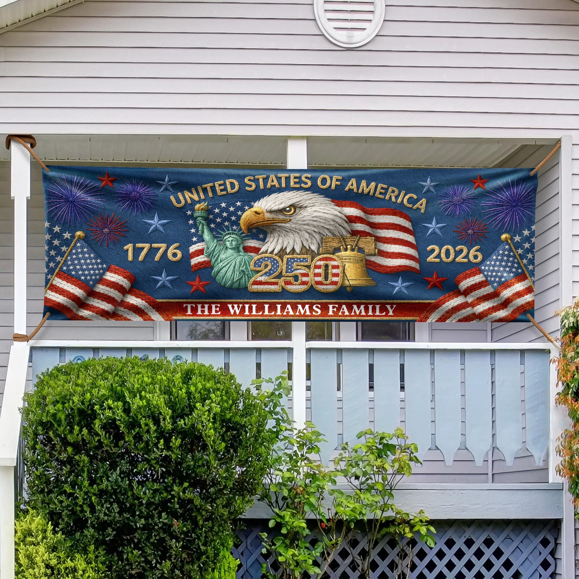 Personalized Patriotic Family Banner with Eagle 250th Celebration HN590 - Banner GradoCreations