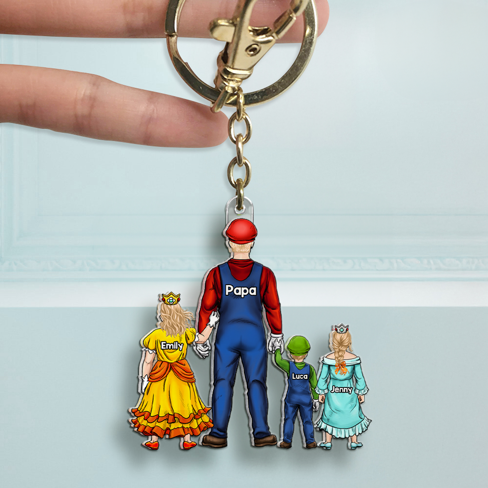 Personalized Mrio Gamer Dad Acrylic Keychain Gift for Dad