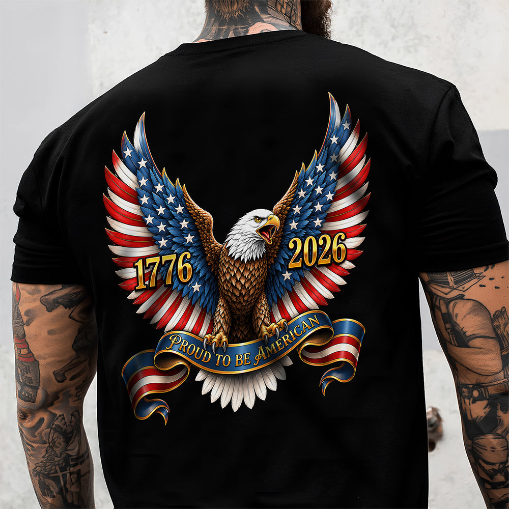 Personalized Patriotic Eagle T-Shirt Proud to Be American Gift HN590 - Tshirt Back GradoCreations