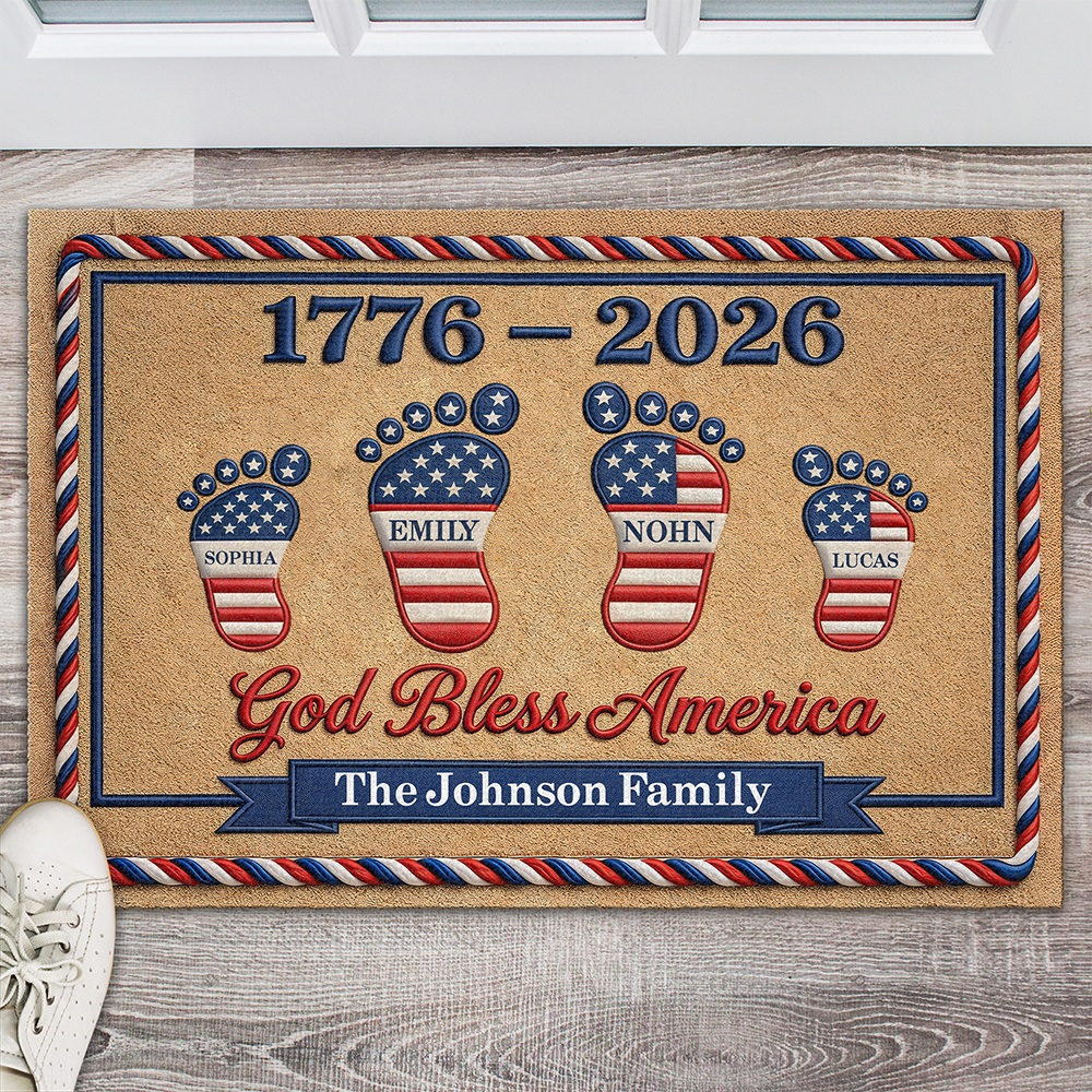 Personalized God Bless America Doormat Patriotic Gift for Family HN590 - Doormat GradoCreations