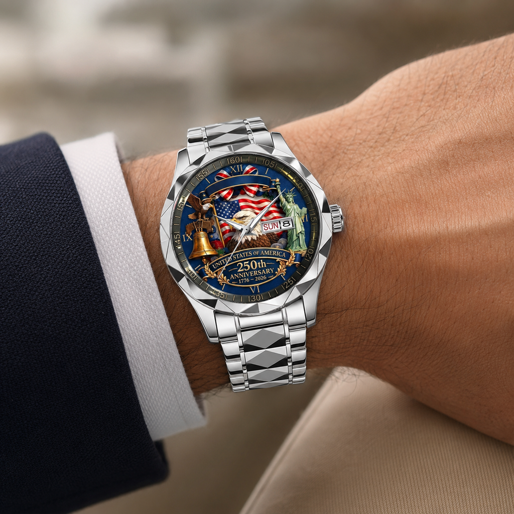 Personalized Men's Wrist Watch with USA 250th Anniversary Design - Gift for Patriots