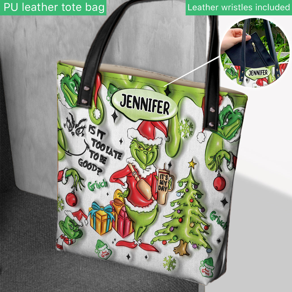 Personalized Grinch Christmas Tote Bag Custom Name Gift Tote Bag GradoCreations