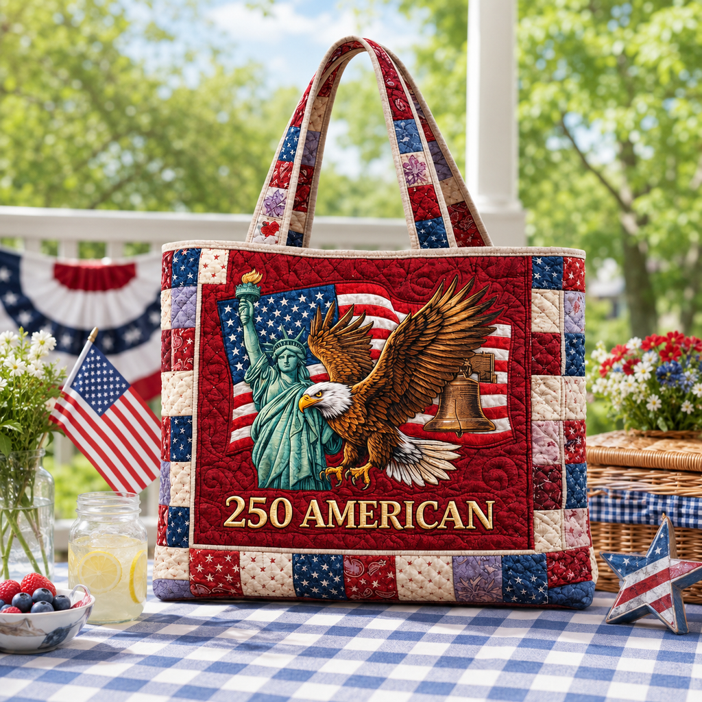 Personalized Patriotic Eagle Quilted Tote Bag Gift for Patriots