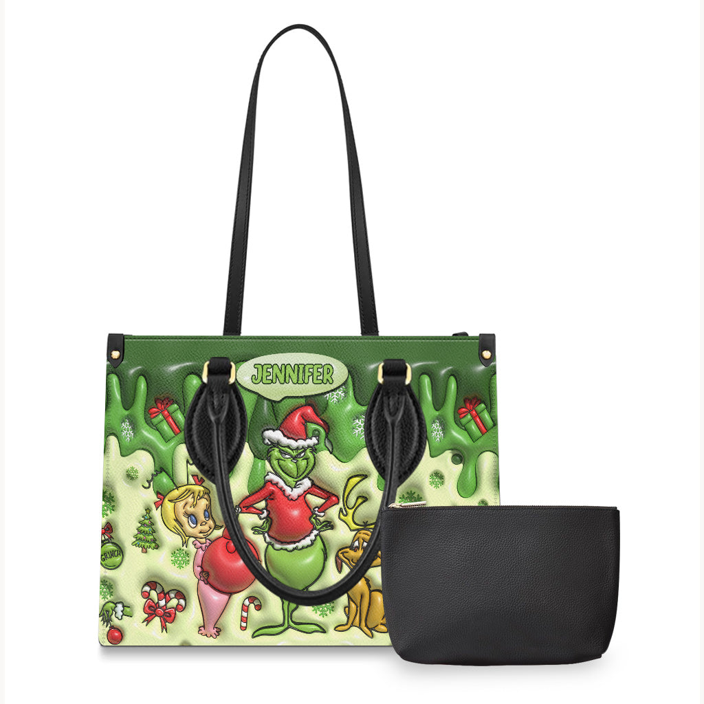 Personalized Grinchmas Leather Handbag Unique Gift for Mom Leather Handbag GradoCreations