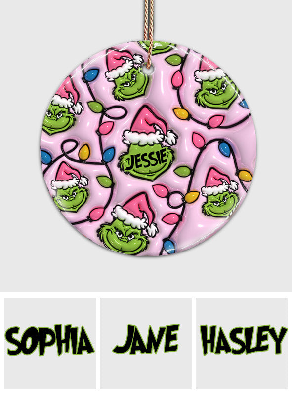Personalized Grinch Christmas Ceramic Circle Ornament for Kids Ceramic Circle Ornament GradoCreations