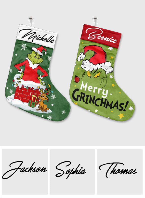 Personalized Grinch Christmas Stocking Custom Name Holiday Decor Christmas Stockings GradoCreations