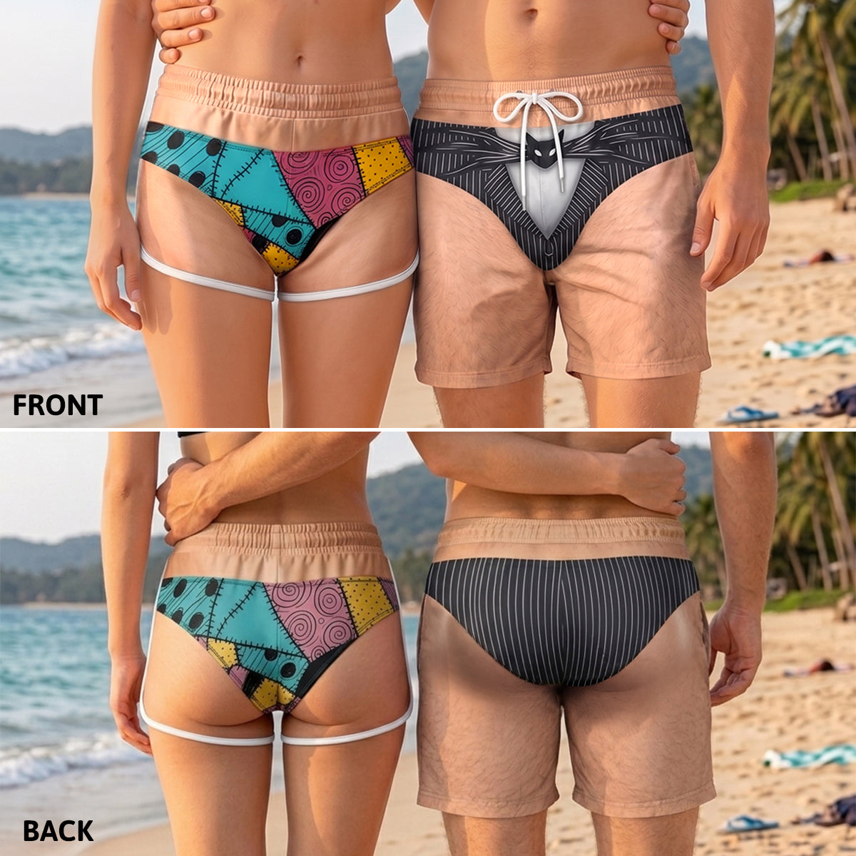 Personalized Patchwork Skeleton Couple Swimwear Gift | Beach Shorts Couple Beach Short GradoCreations