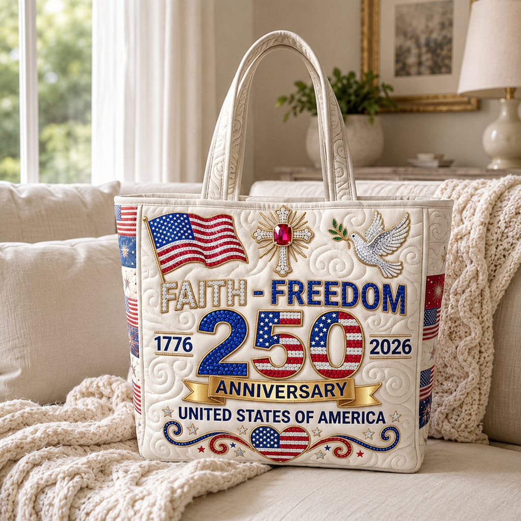 Personalized Patriotic Quilted Tote Bag USA Flag Heart Gift for Her