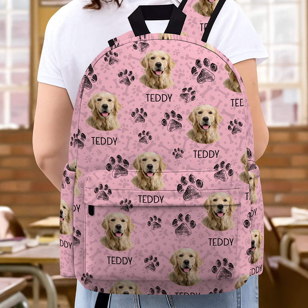 Personalized Photo Pet Paw Backpack Custom Gift for Dog Lover HN590 - Printed Backpack GradoCreations