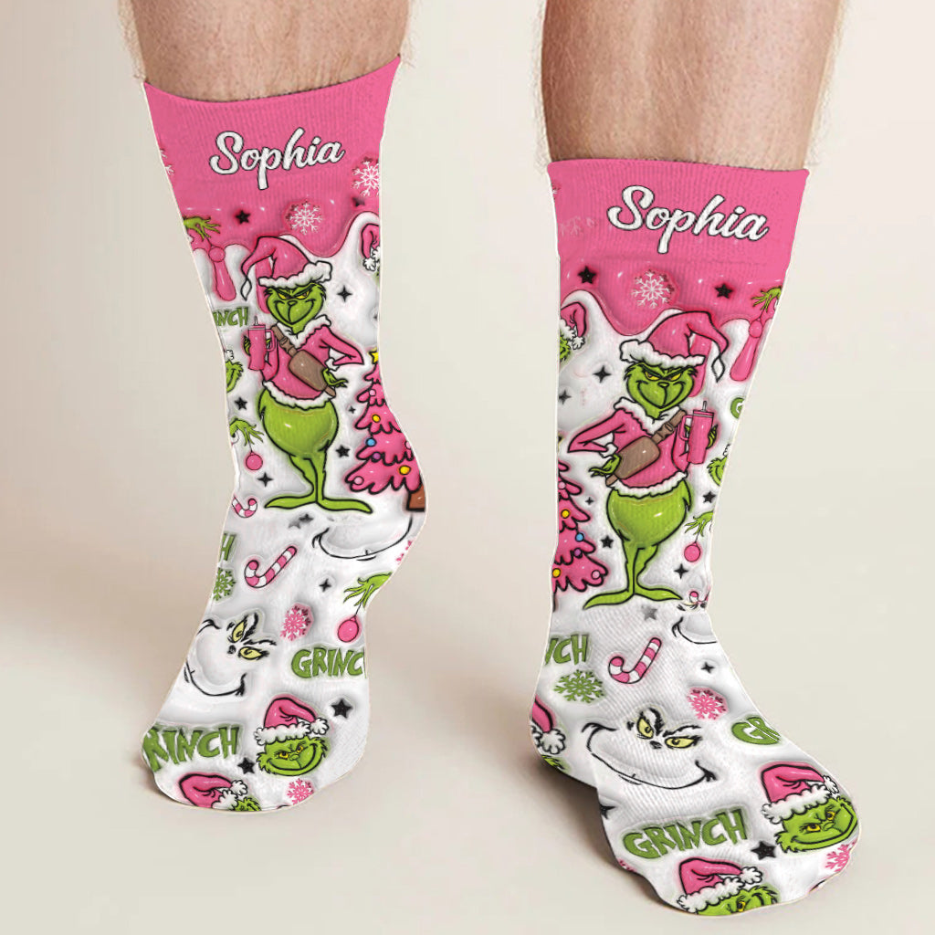Personalized Grinch Socks Custom Name Holiday Gift for Her Socks GradoCreations