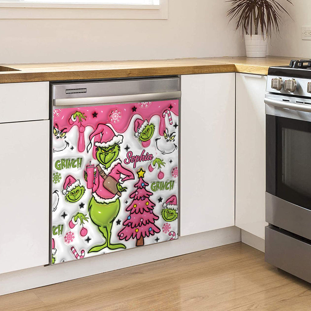 Personalized Grinchmas Dishwasher Cover Custom Name Holiday Decor Dishwasher Cover GradoCreations