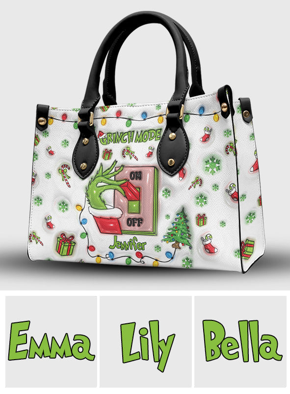 Personalized Grinch Mode Christmas Leather Handbag Gift for Her Leather Handbag GradoCreations