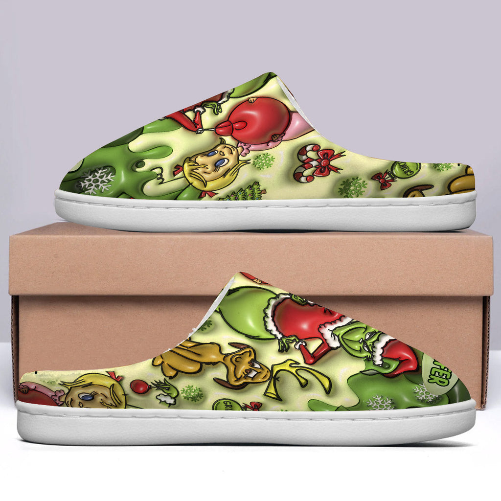 Personalized Christmas Slippers with Grinch Design for Adults | Cozy Holiday Gift Slippers GradoCreations