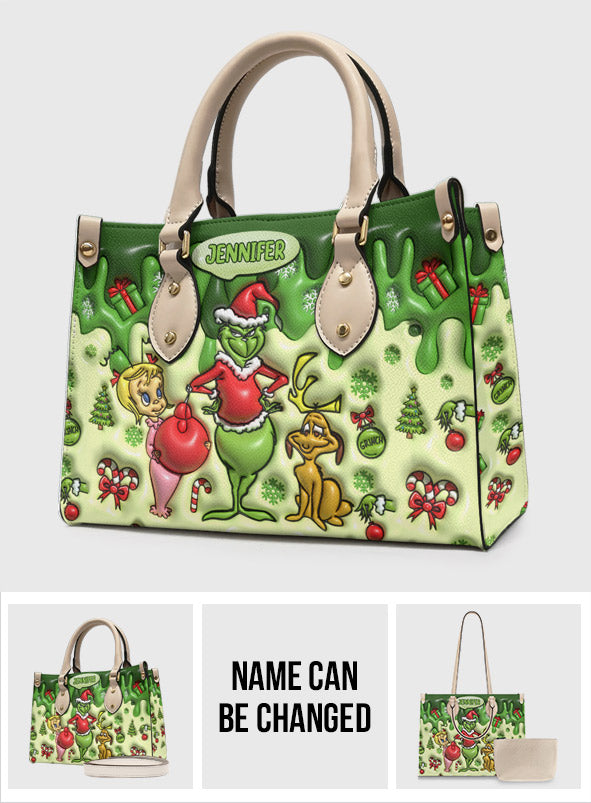 Personalized Grinchmas Leather Handbag Unique Gift for Mom Leather Handbag GradoCreations