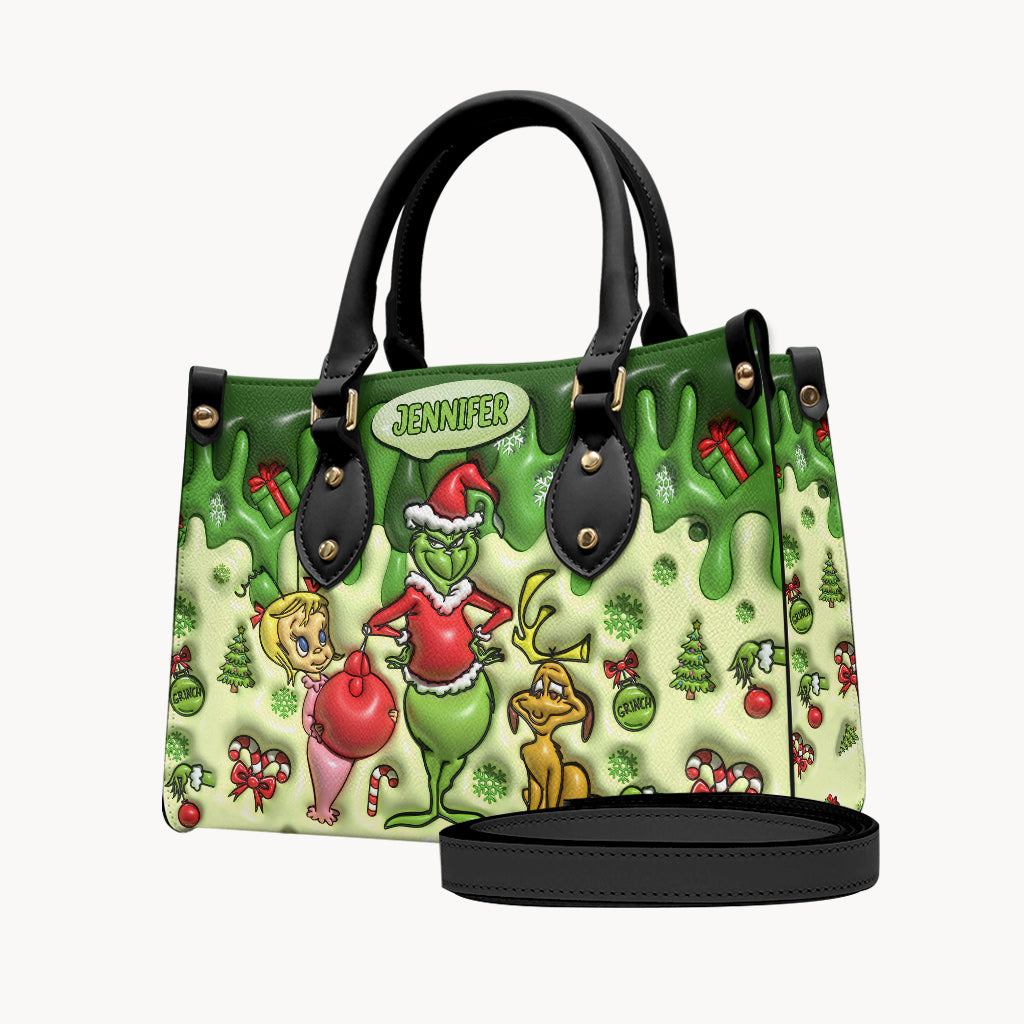 Personalized Grinchmas Leather Handbag Unique Gift for Mom Leather Handbag GradoCreations