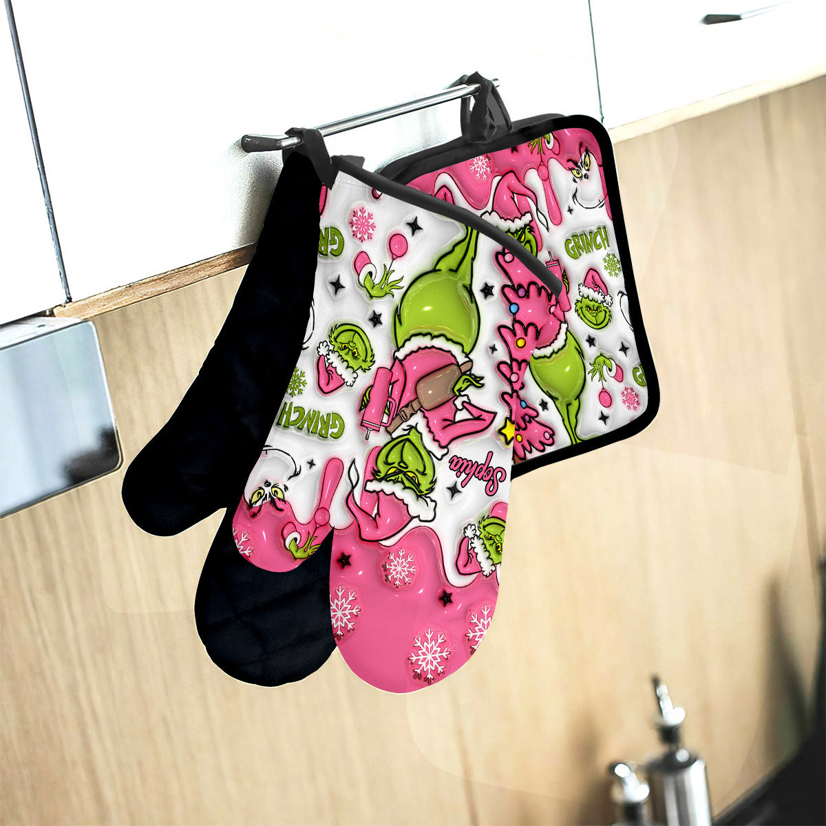 Personalized Merry Grinchmas Oven Mitts & Pot Holder Set for Christmas Oven Mitts & Pot Holder Set GradoCreations