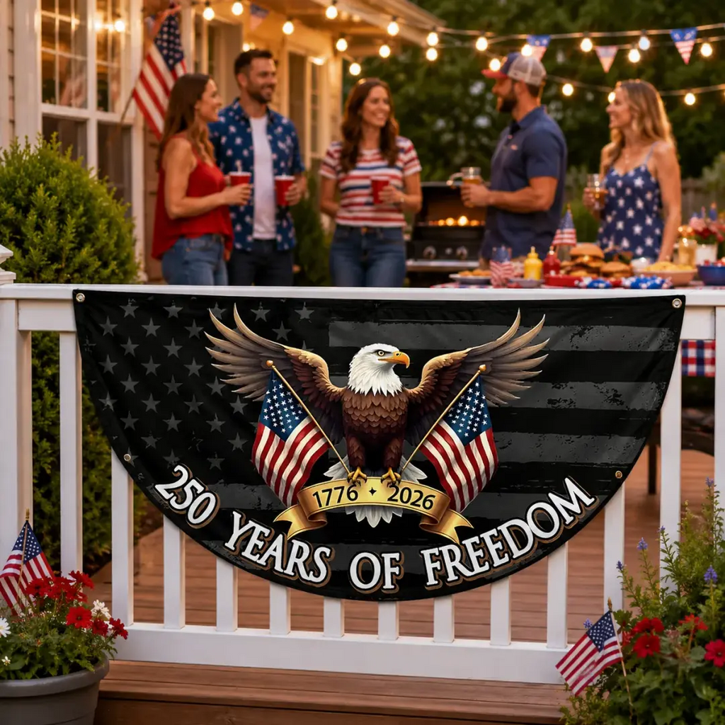 Personalized Non-Pleated Fan Flag Custom Family Name Gift for 4th of July HN590 - Non-Pleated Fan Flag GradoCreations