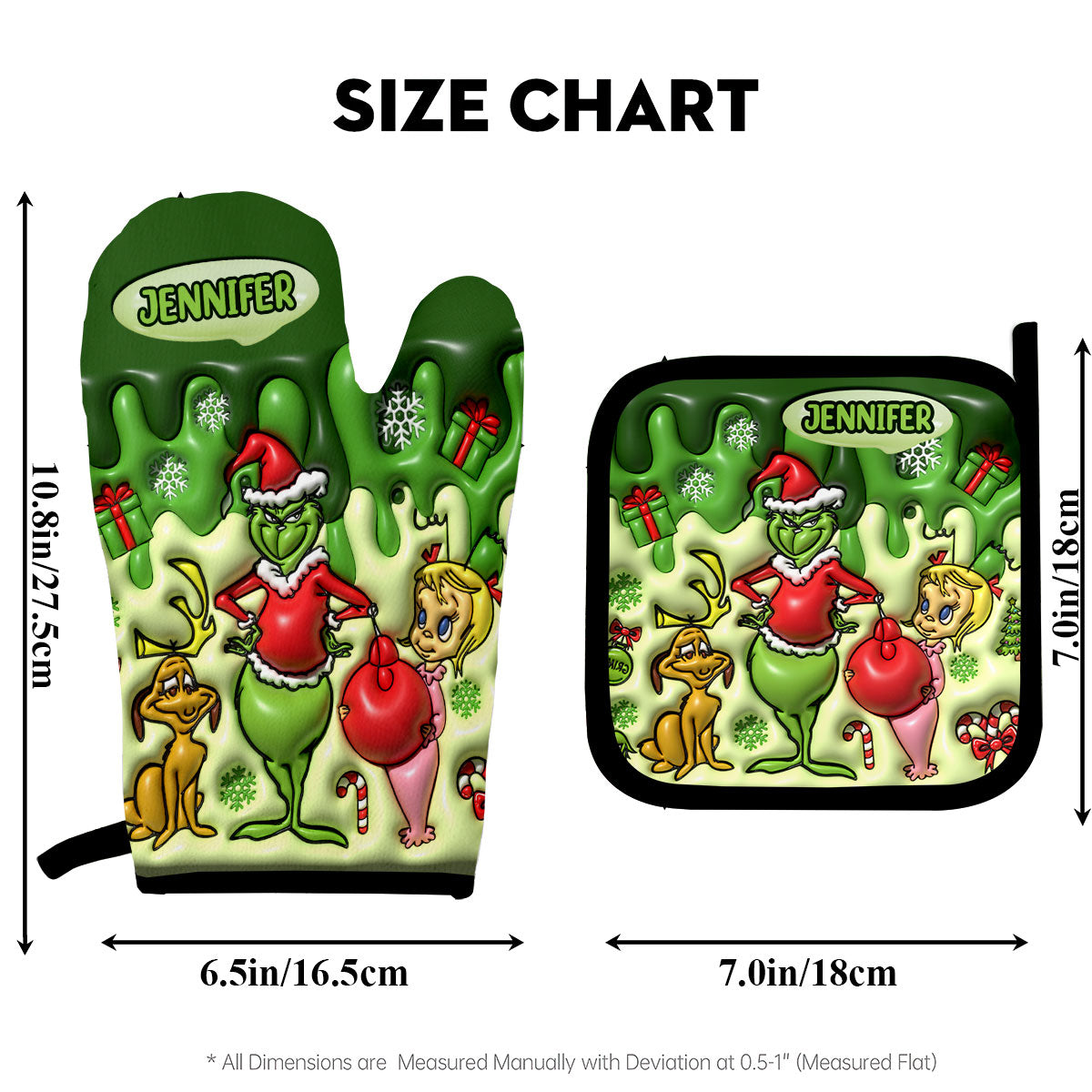 Personalized Grinch Christmas Oven Mitts & Pot Holder Set Gift for Family Oven Mitts & Pot Holder Set GradoCreations