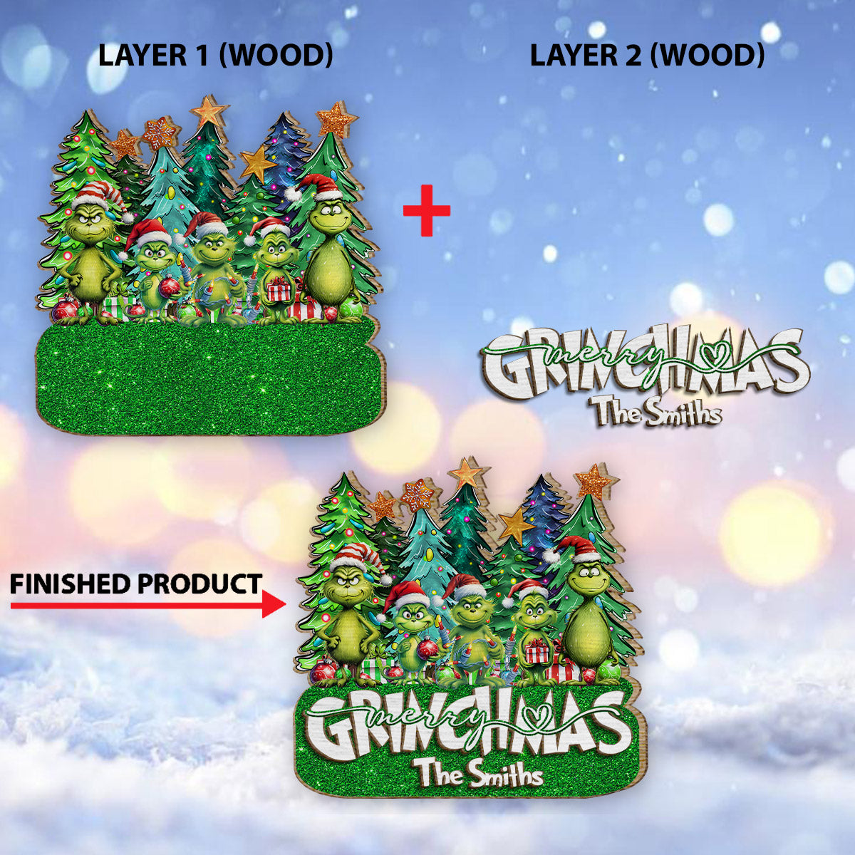 Personalized Merry Grinchmas 2 Layered Wood Sign for Christmas 2 Layered Wood Sign GradoCreations