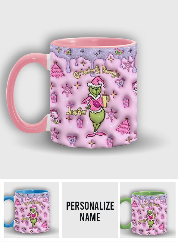 Personalized Grinchy & Bougie Accent Mug Custom Name Gift for Christmas Accent Mug GradoCreations
