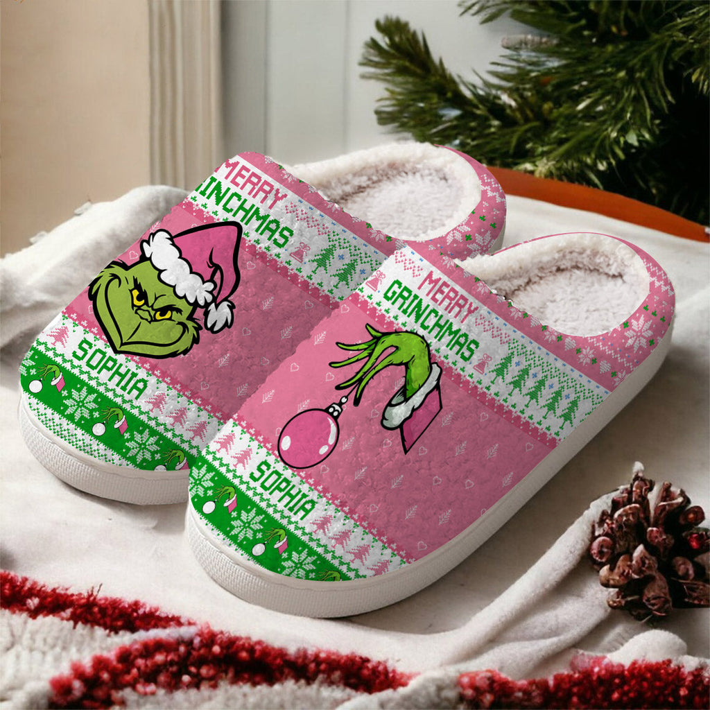 Personalized Merry Grinchmas Slippers Custom Name Holiday Gift Slippers GradoCreations