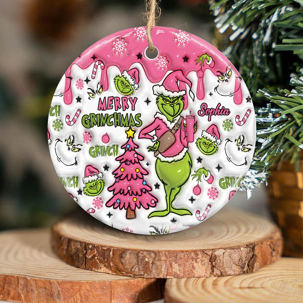 Personalized Merry Grinchmas Ceramic Ornament Gift for Christmas Ceramic Circle Ornament GradoCreations
