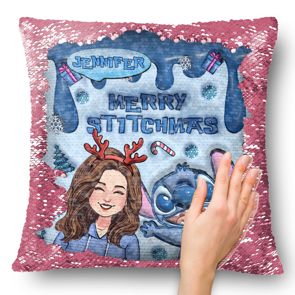 Personalized Sequin Pillow Cover Merry Christmas Gift for Mom Sequin Pillow Cover GradoCreations