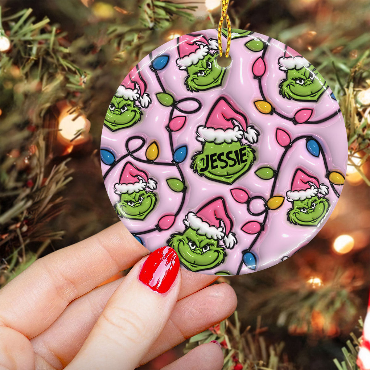 Personalized Grinch Christmas Ceramic Circle Ornament for Kids Ceramic Circle Ornament GradoCreations