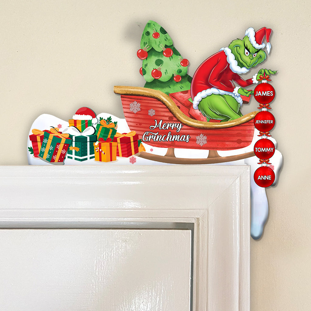 Personalized Grinch Door Frame Decoration with Custom Names for Christmas Door Frame Decoration GradoCreations