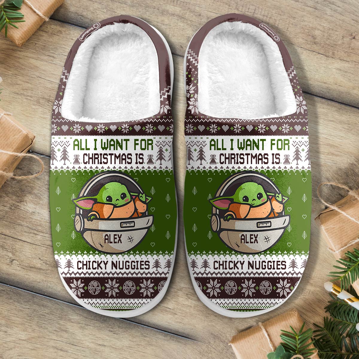 Personalized Christmas Slippers with Custom Name Chicky Nuggies Gift Slippers GradoCreations