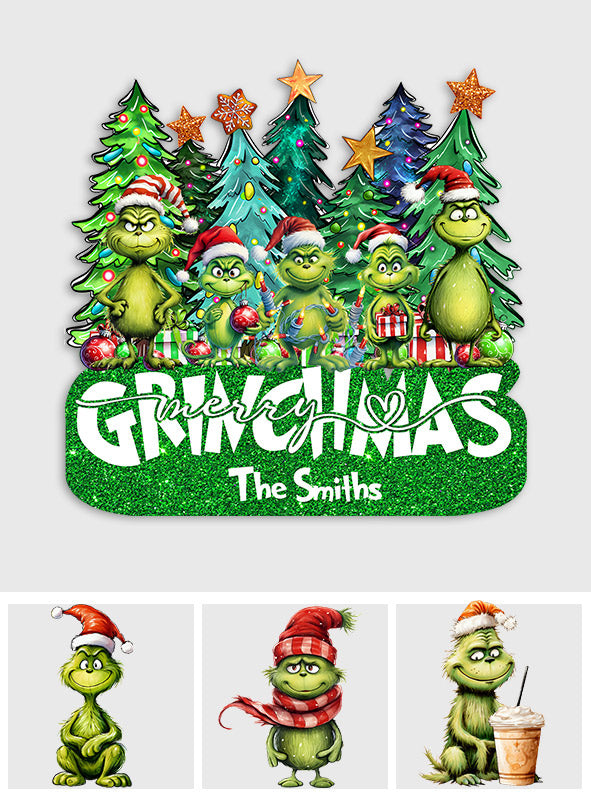 Personalized Merry Grinchmas Shaped Doormat Custom Family Name Holiday Decor Shaped Doormat GradoCreations