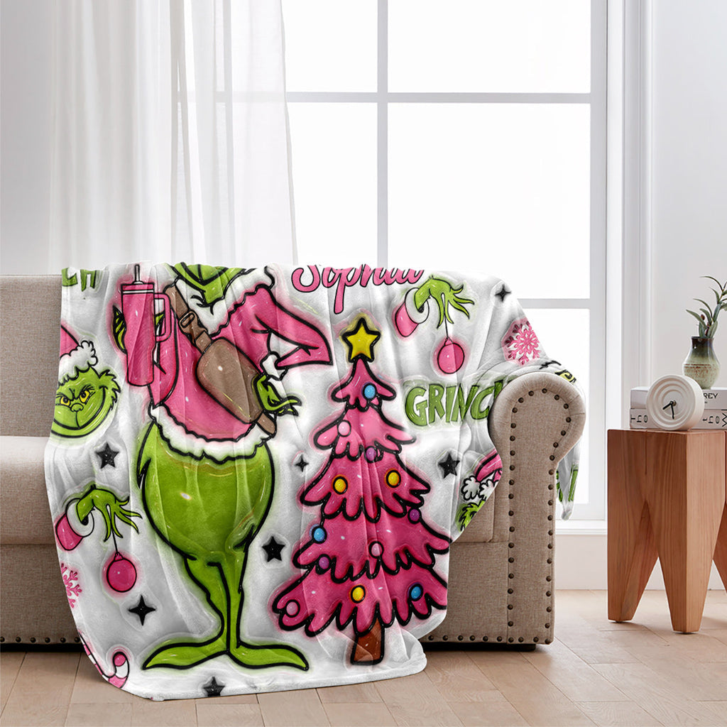 Personalized Snowflakes Grinch Blanket Custom Name Gift for Christmas Blanket GradoCreations