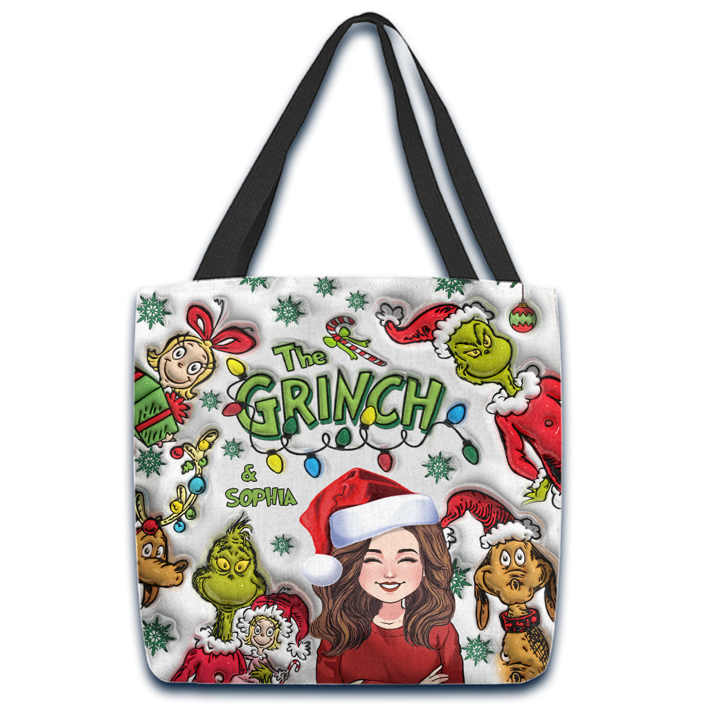 Personalized Grinch Tote Bag Custom Name Gift for Christmas Tote Bag GradoCreations