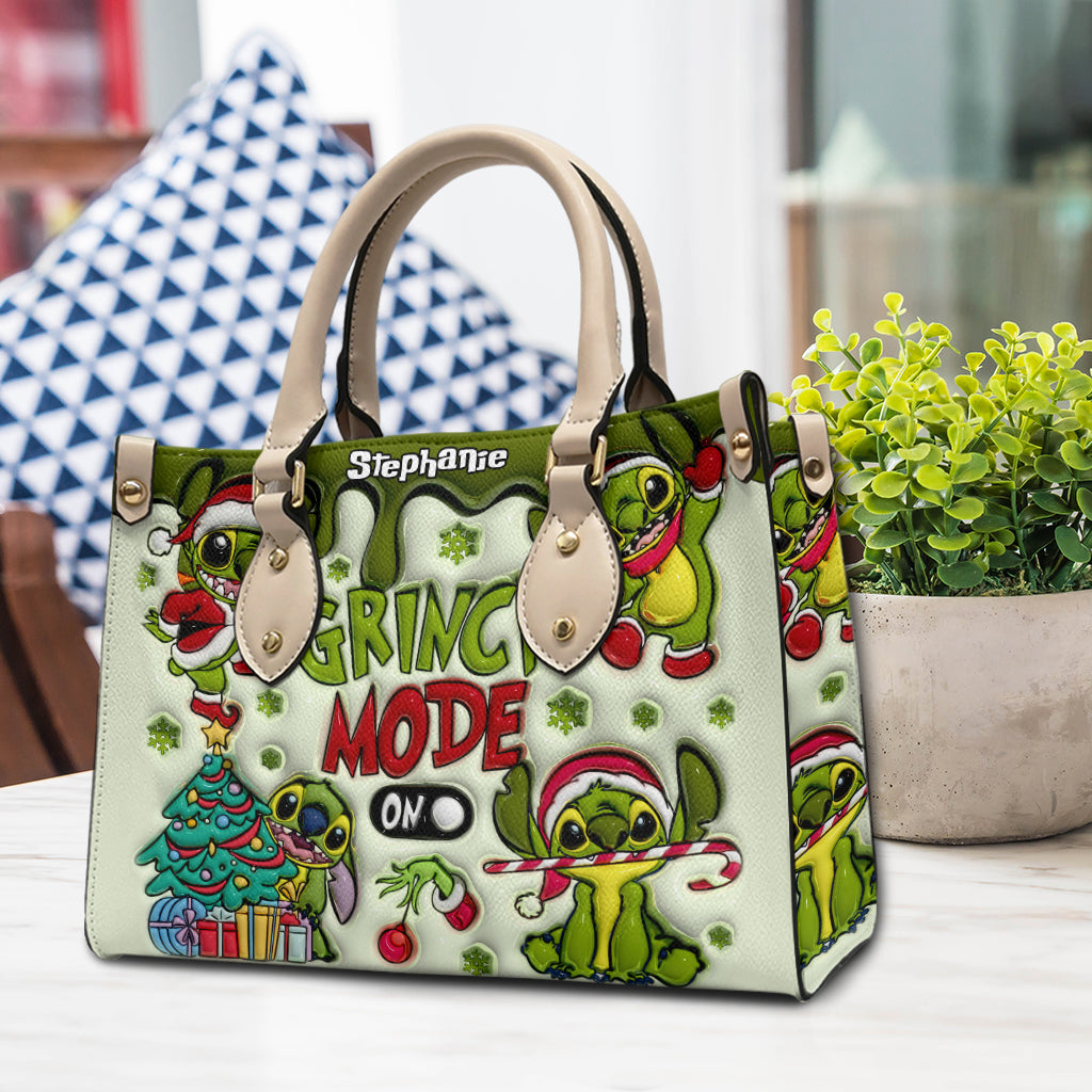 Personalized Grinch Mode Leather Handbag Custom Name Gift for Her Leather Handbag GradoCreations