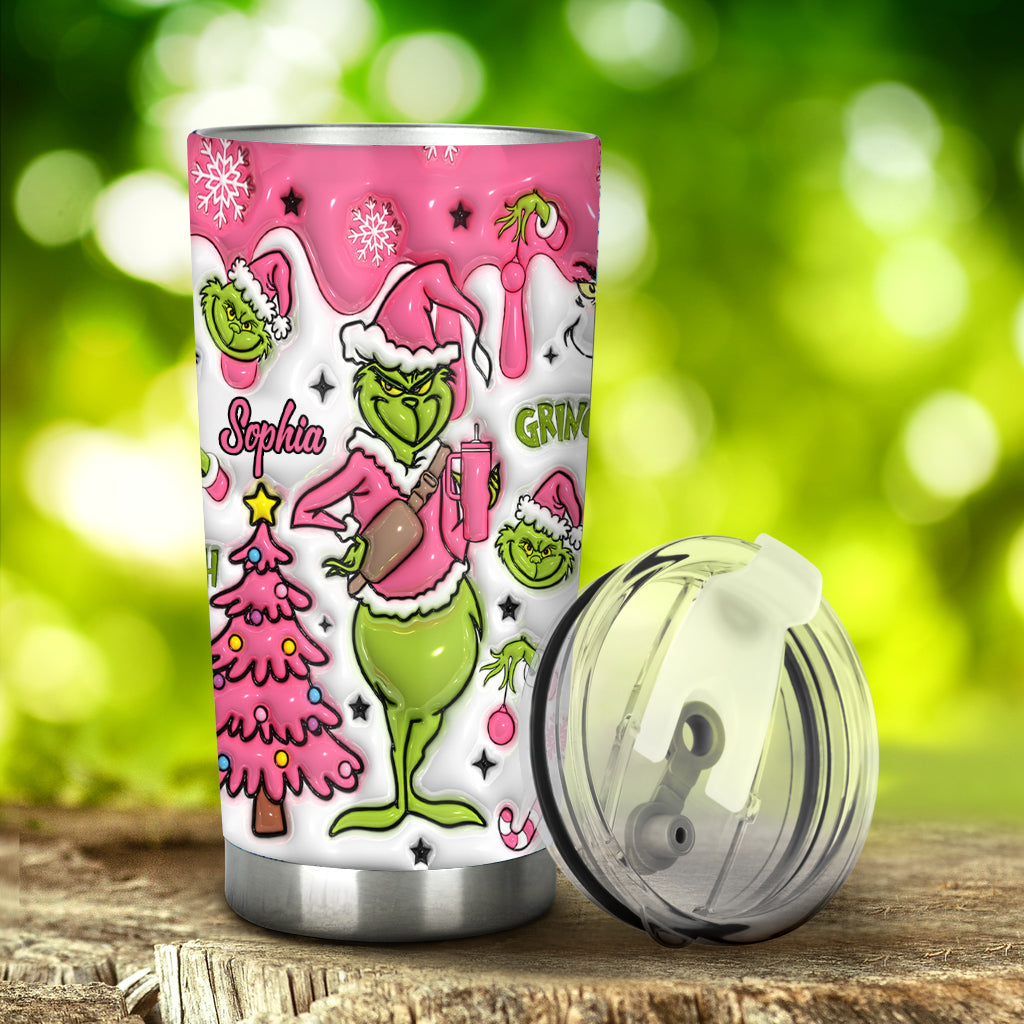Personalized Stainless Steel Grinch Tumbler with Name for Christmas Tumbler GradoCreations
