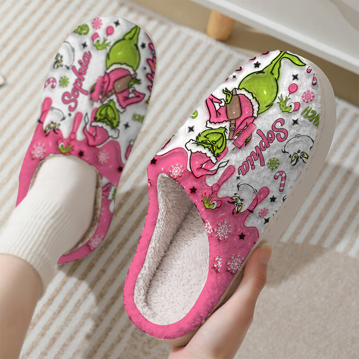 Personalized Grinchmas Slippers with Custom Name for Christmas Gift Slippers GradoCreations