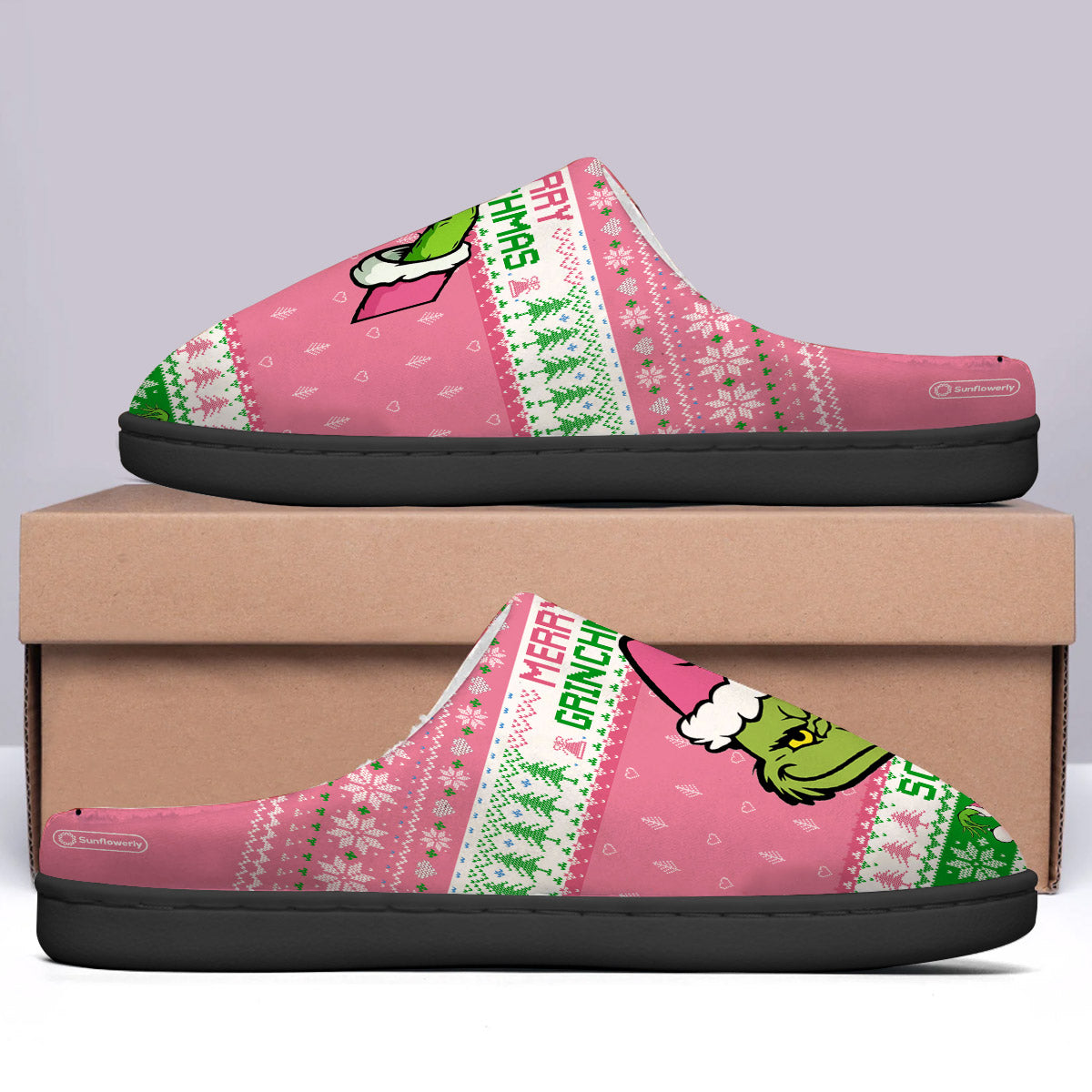 Personalized Merry Grinchmas Slippers Custom Name Holiday Gift Slippers GradoCreations