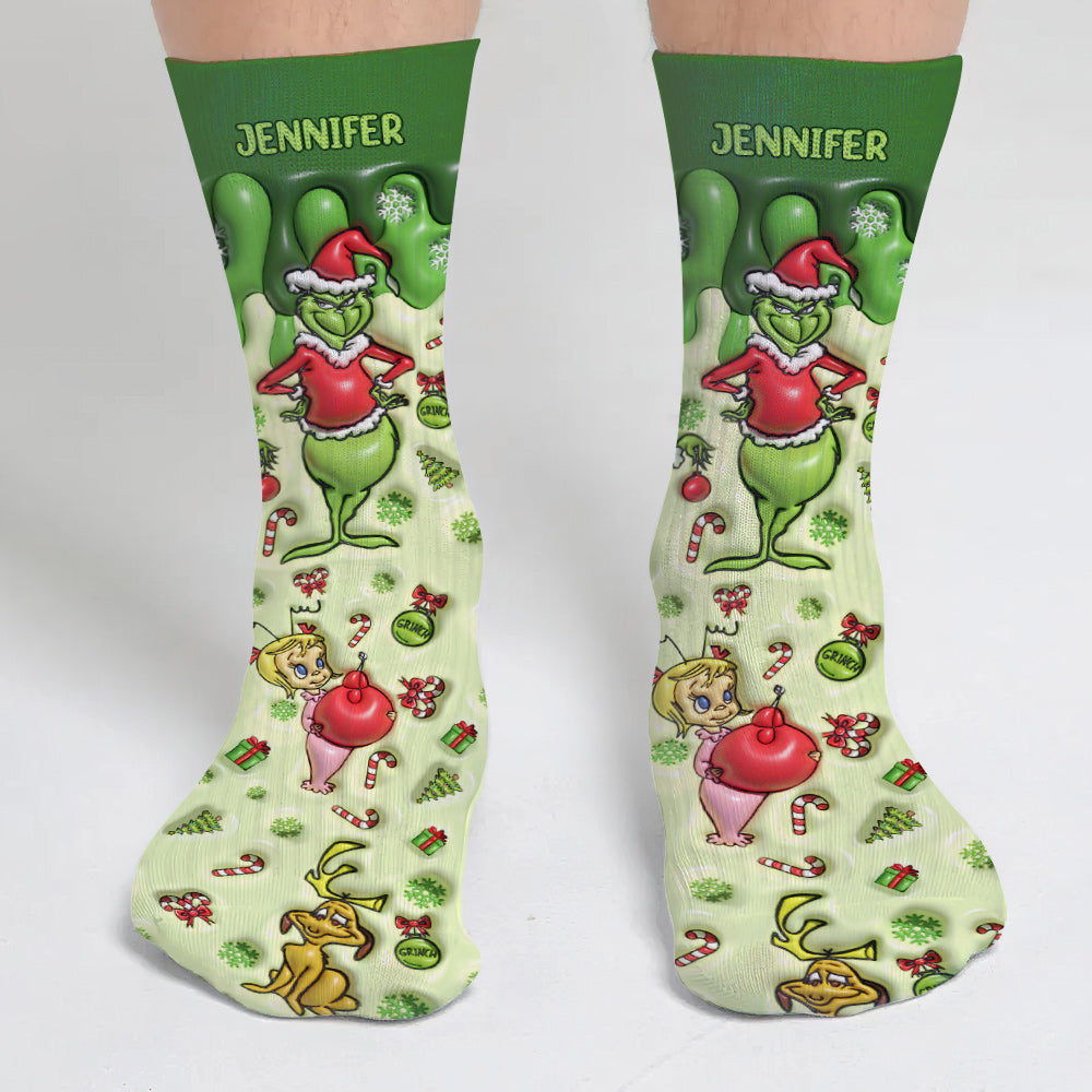 Personalized Christmas Socks with Grinch Design for Kids & Adults Socks GradoCreations