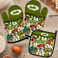Personalized Grinch Mode Oven Mitts & Pot Holder Set for Christmas Oven Mitts & Pot Holder Set GradoCreations